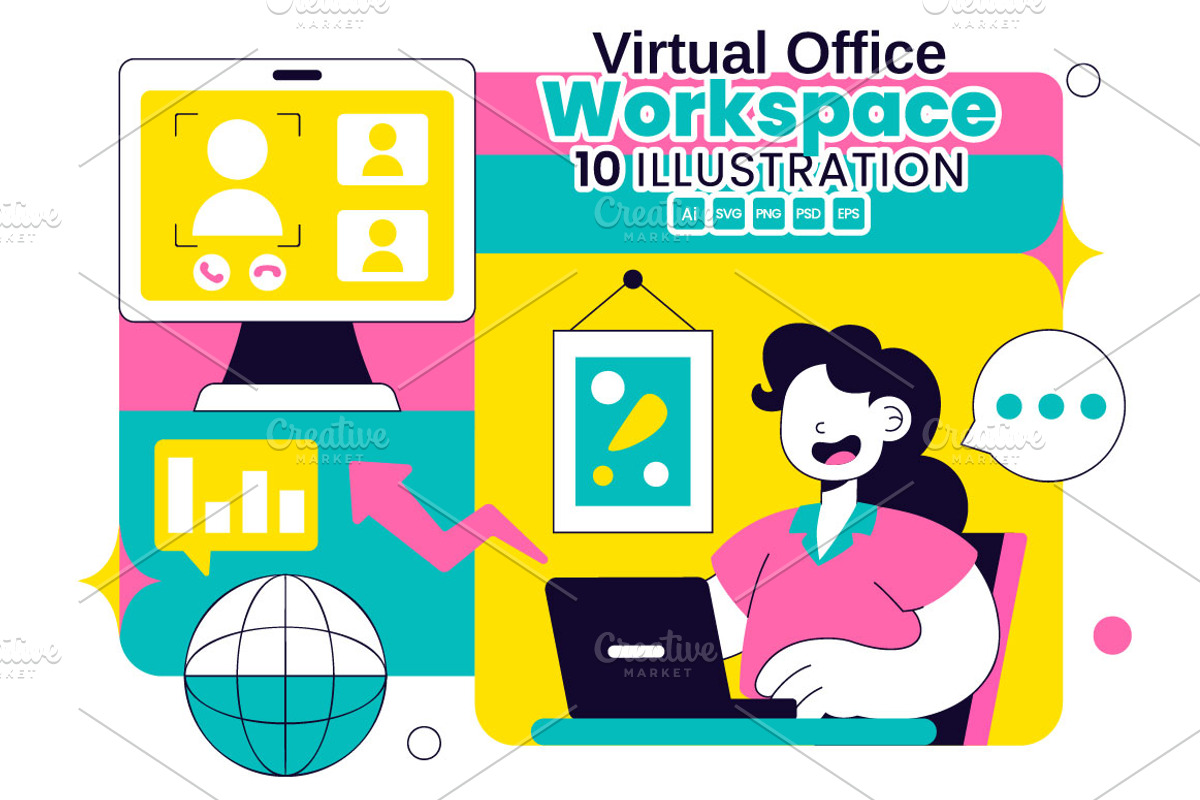 10 Virtual Office Workspace, a Person Illustration by denayunebgt (Photo 1 of 4)