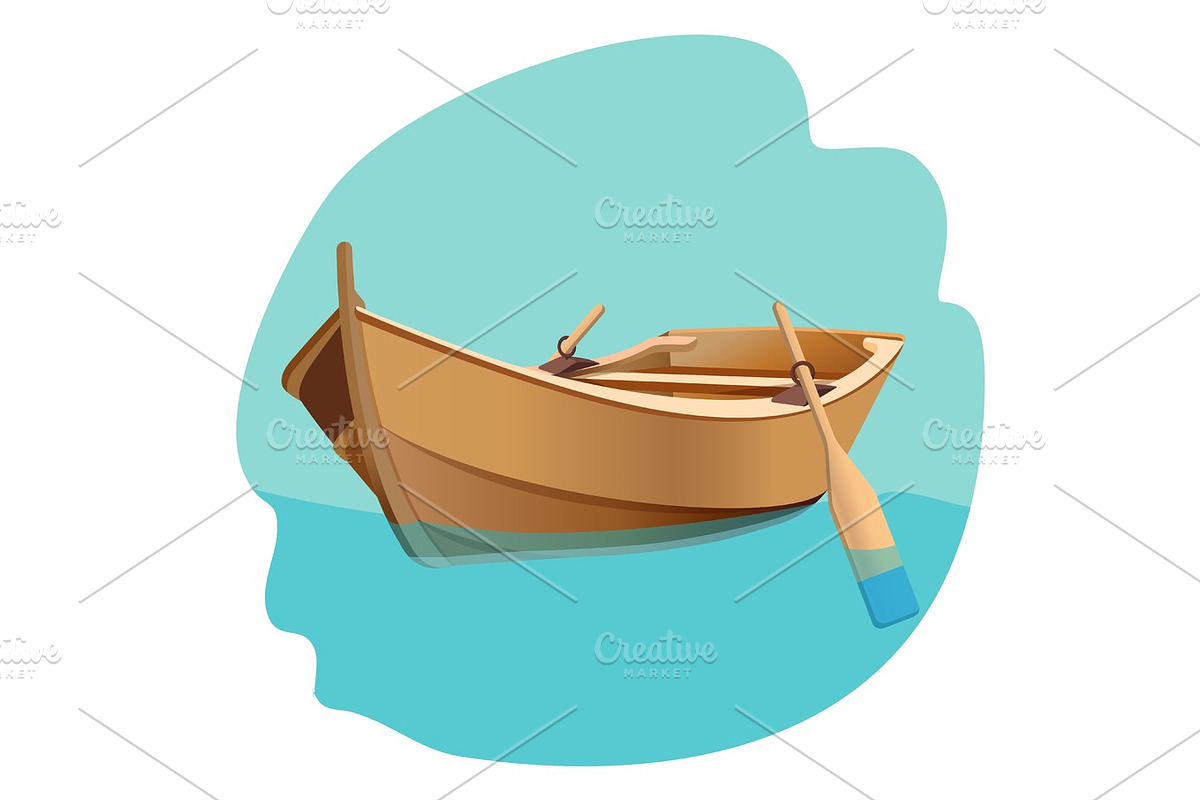 Wooden boat with oars vector illustration isolated on white., a Transportation Illustration by Shanvood art