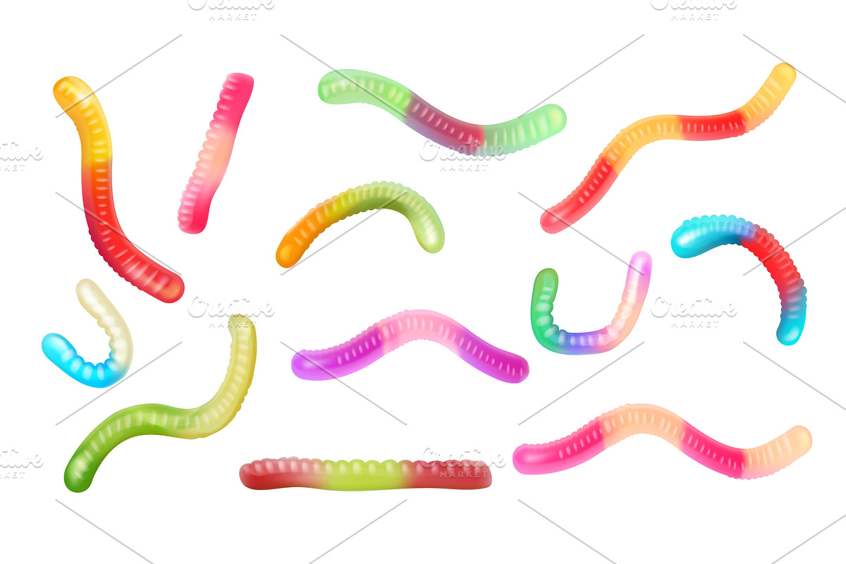 Gummy worms. Realistic sour chewy, a Food Illustration by Stock-Smart-Start