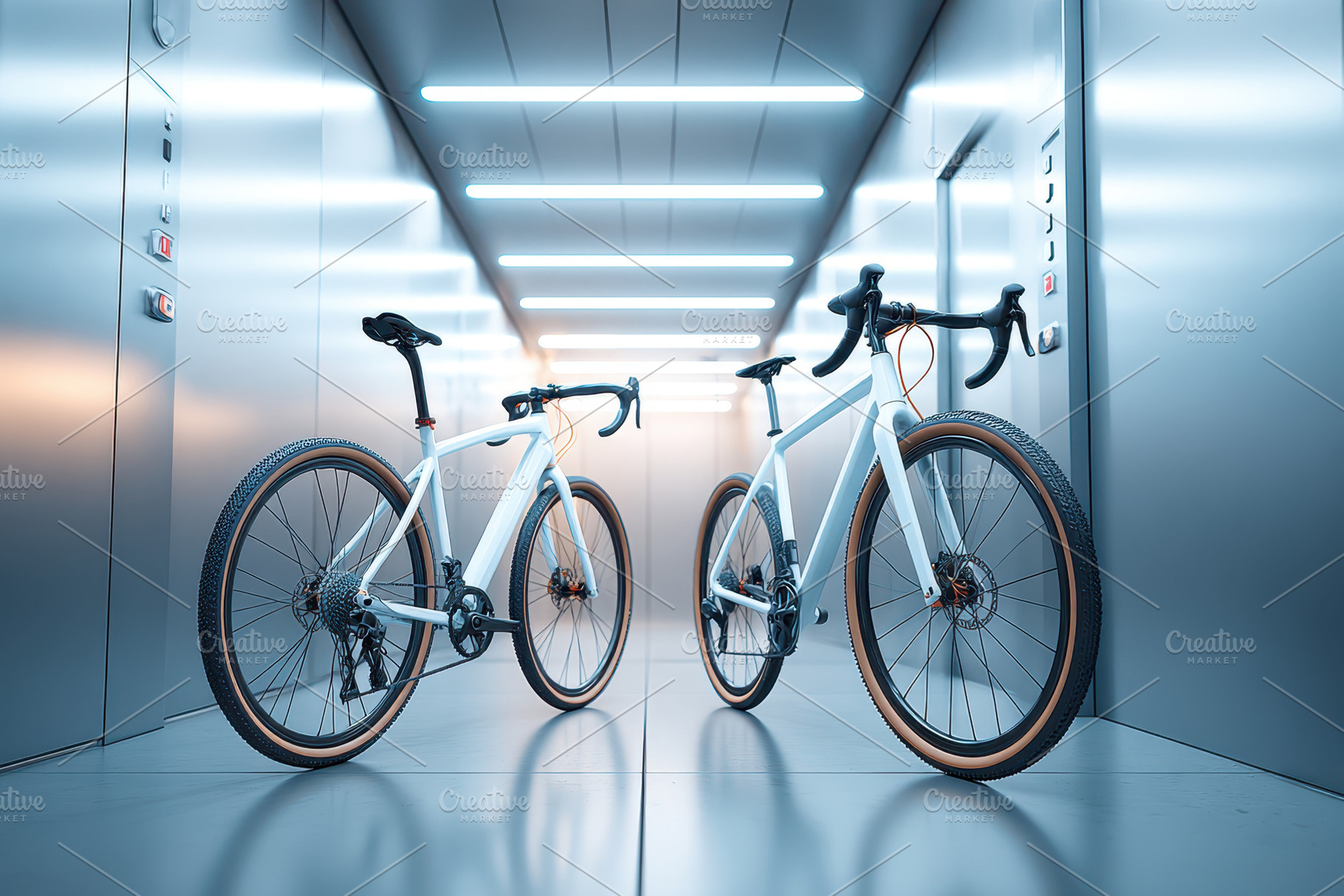 Modern bicycles in a sleek elevator, a Sports & Recreation Photo by AlyaAnd