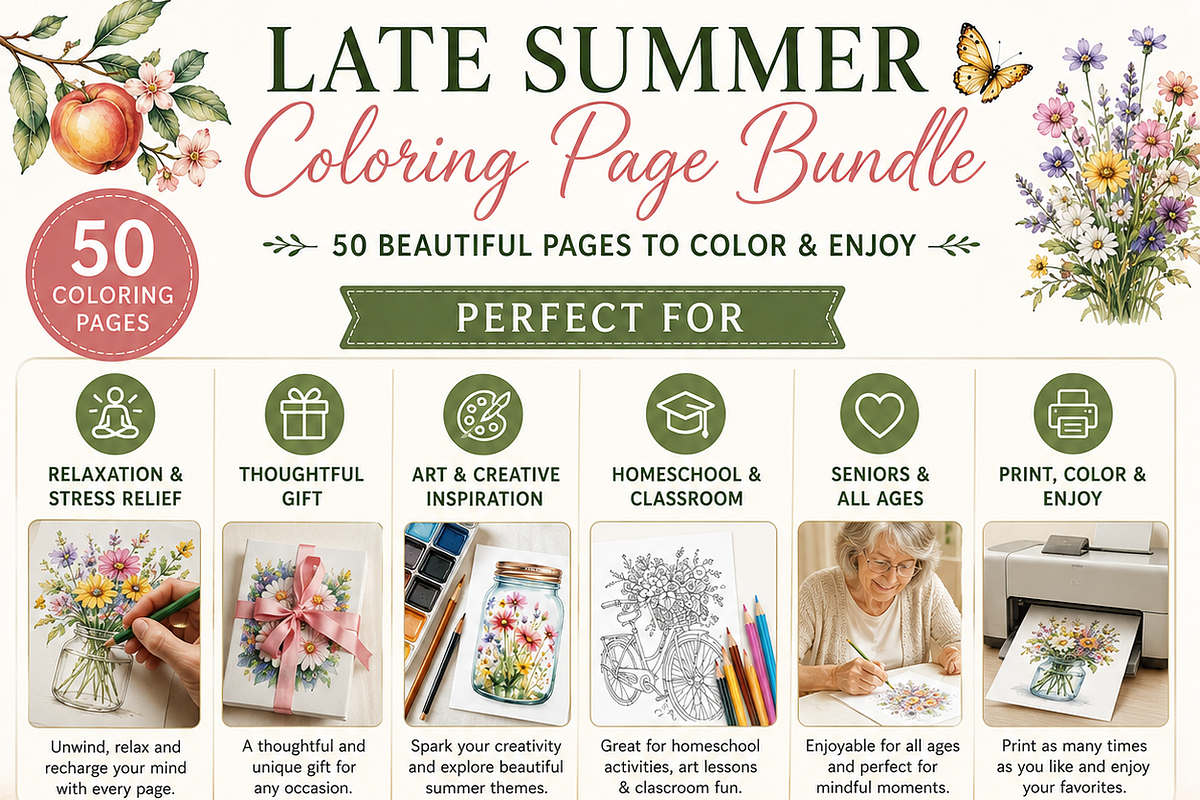 Late Summer Coloring Page Bundle, an Object Illustration by Daffodil Dream Studio (Photo 3 of 3)