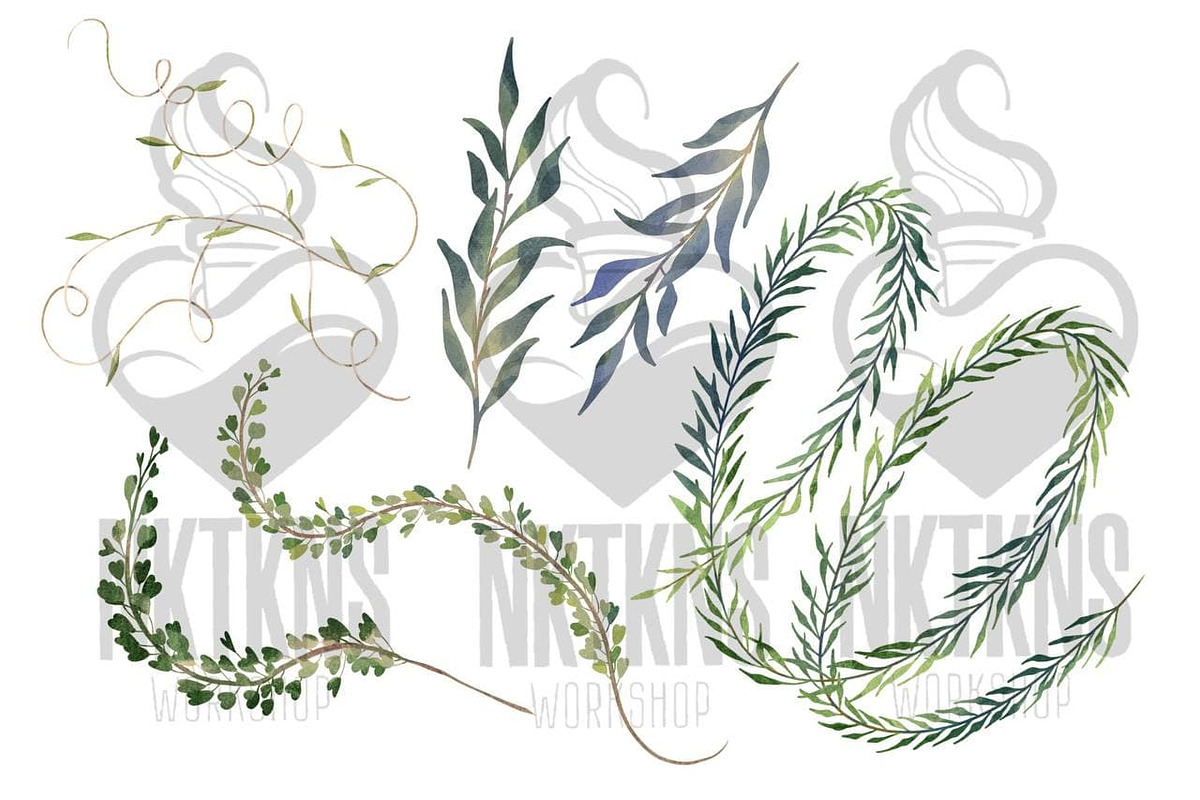 Greenery Watercolor Clipart, a Decorative Illustration by NKTKNS (Photo 3 of 7)