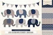 Elephants Clipart & Patterns in Navy, an Illustration by Amanda Ilkov (Thumbnail 1 of 4)