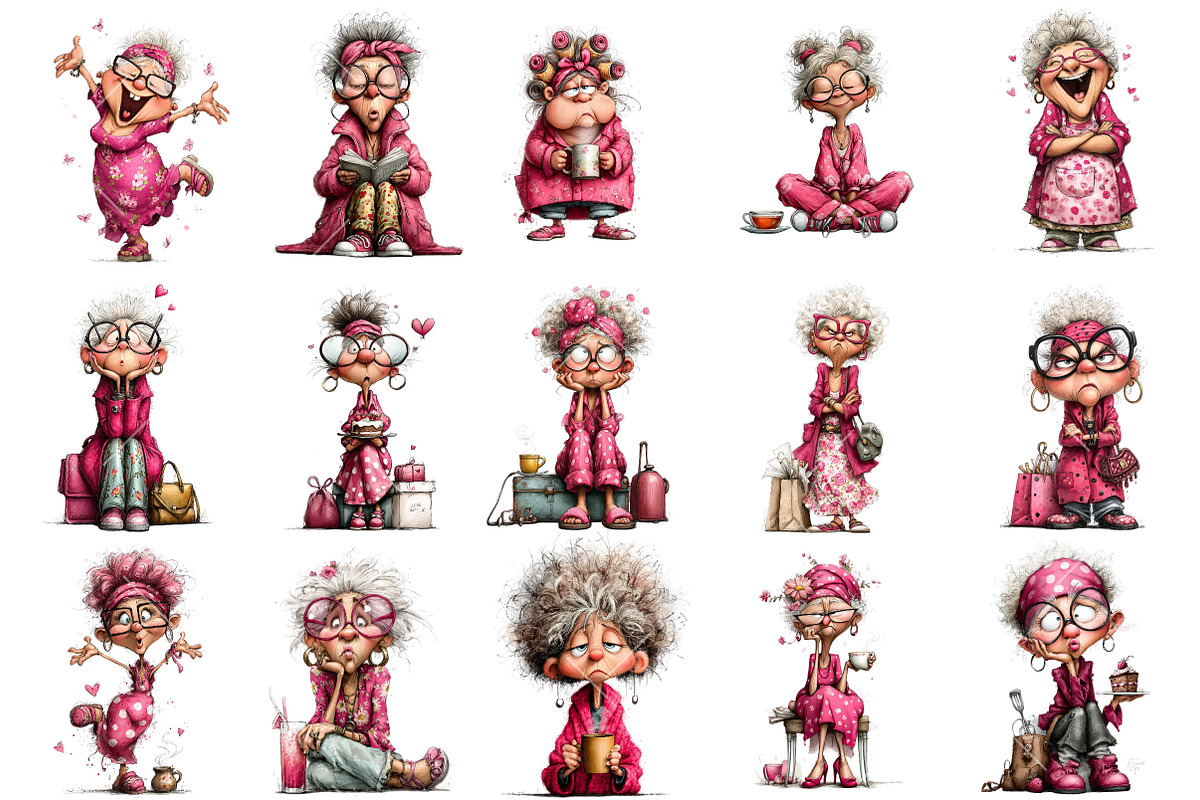 Funny Old Lady Clipart, an Illustration by OK Design (Photo 3 of 6)