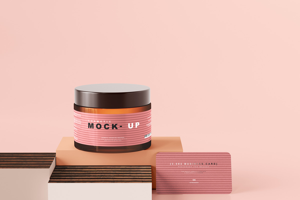 Amber Glass Cosmetic Jar Mockups, a Cups & Container Mockup by pmvch (Photo 19 of 26)