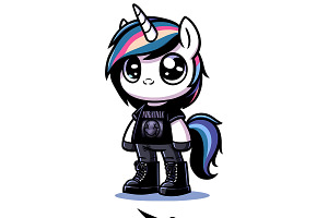 Cartoon Emo Unicorns PNG Pack