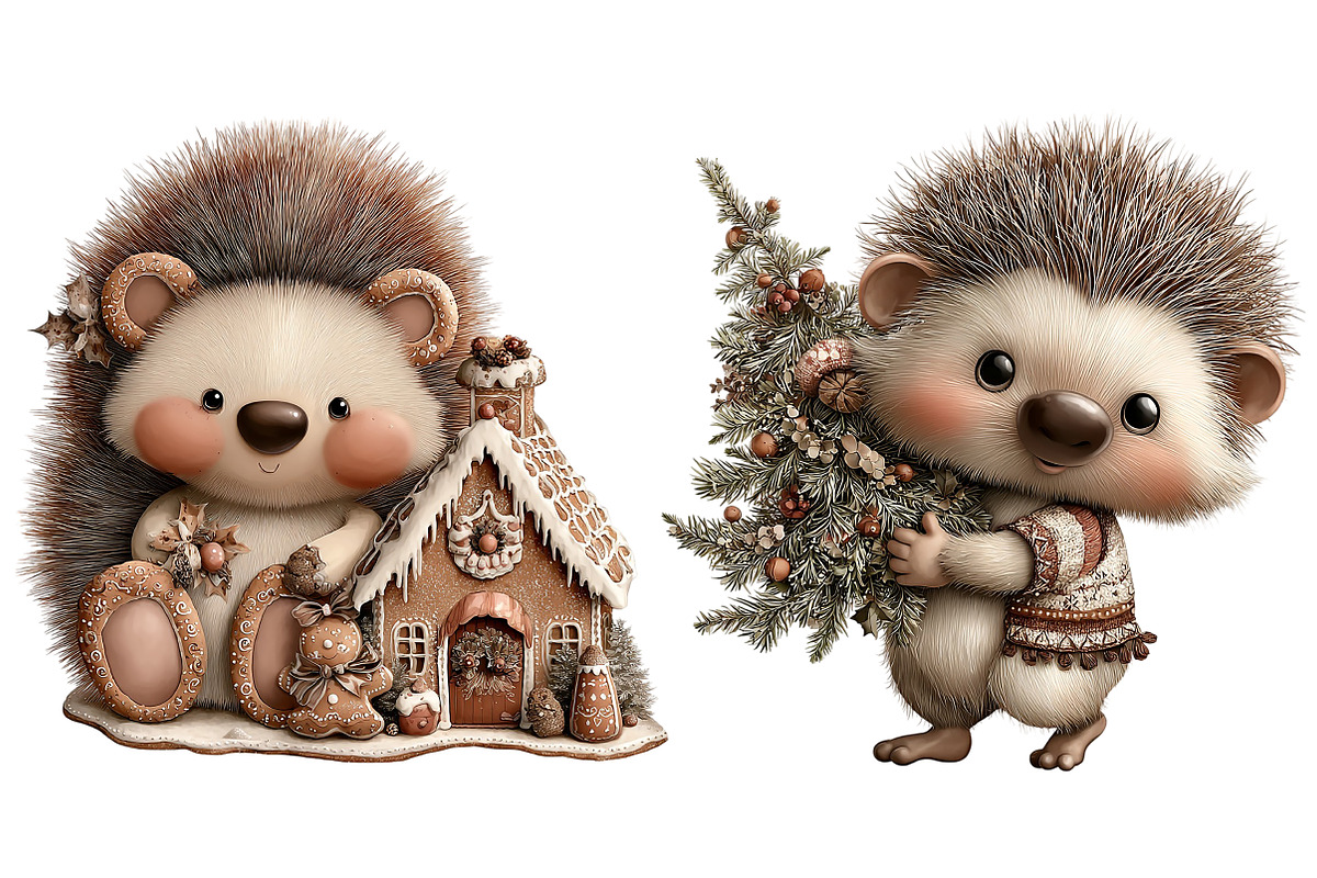 Funny Christmas Hedgehog Clipart, an Illustration by Craft Nest (Photo 5 of 9)