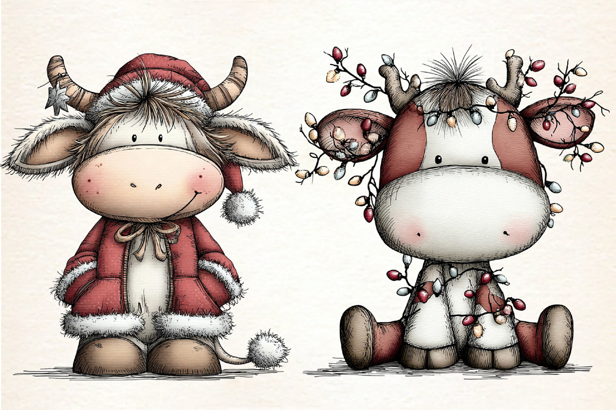 Whimsical Christmas Cow Clipart, an Illustration by Dream Creation (Photo 2 of 8)
