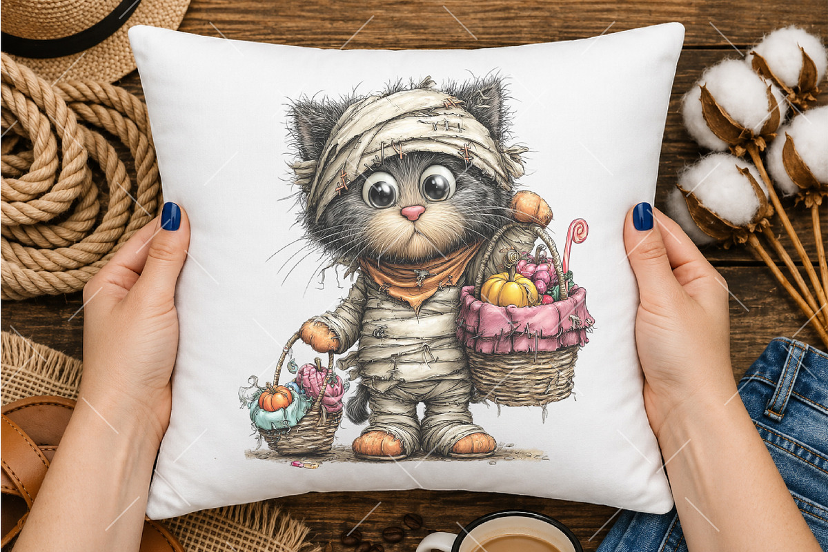 Halloween Mummy Cat Clipart, a Seasonal Illustration by OK Design (Photo 4 of 6)