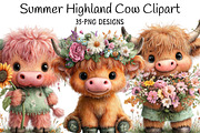 Watercolor Summer Highland Cow Clipa, an Illustration by Daily.Designs (Thumbnail 1 of 8)