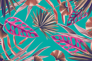 Seamless Green Leaves Tropic Pattern