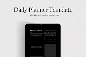 Daily Planner Template Black & White