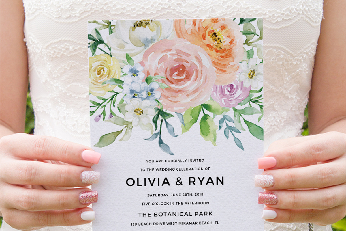 Pastel watercolor floral invitation, an Invitation Template by Inkpower (Photo 3 of 7)
