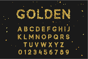 Font alphabet from gold confetti, letter golden serpentine., a Handwritten Font by Modern vector