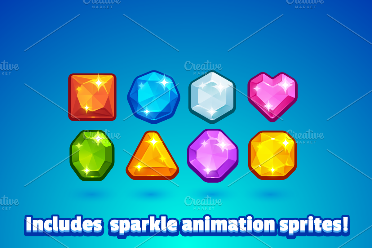 Match 3 Gemstone Game Pieces, an Illustration by Vectricity Designs (Photo 3 of 3)