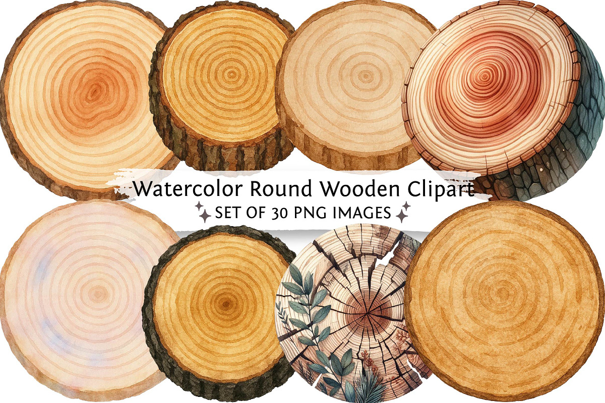 Watercolor Round Wooden Clipart, an Illustration by DreamPrint404 (Photo 1 of 6)
