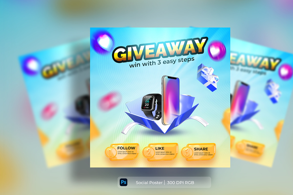 Give away contest banner social post, a Social Media Template by mdmijanur0187 (Photo 1 of 2)