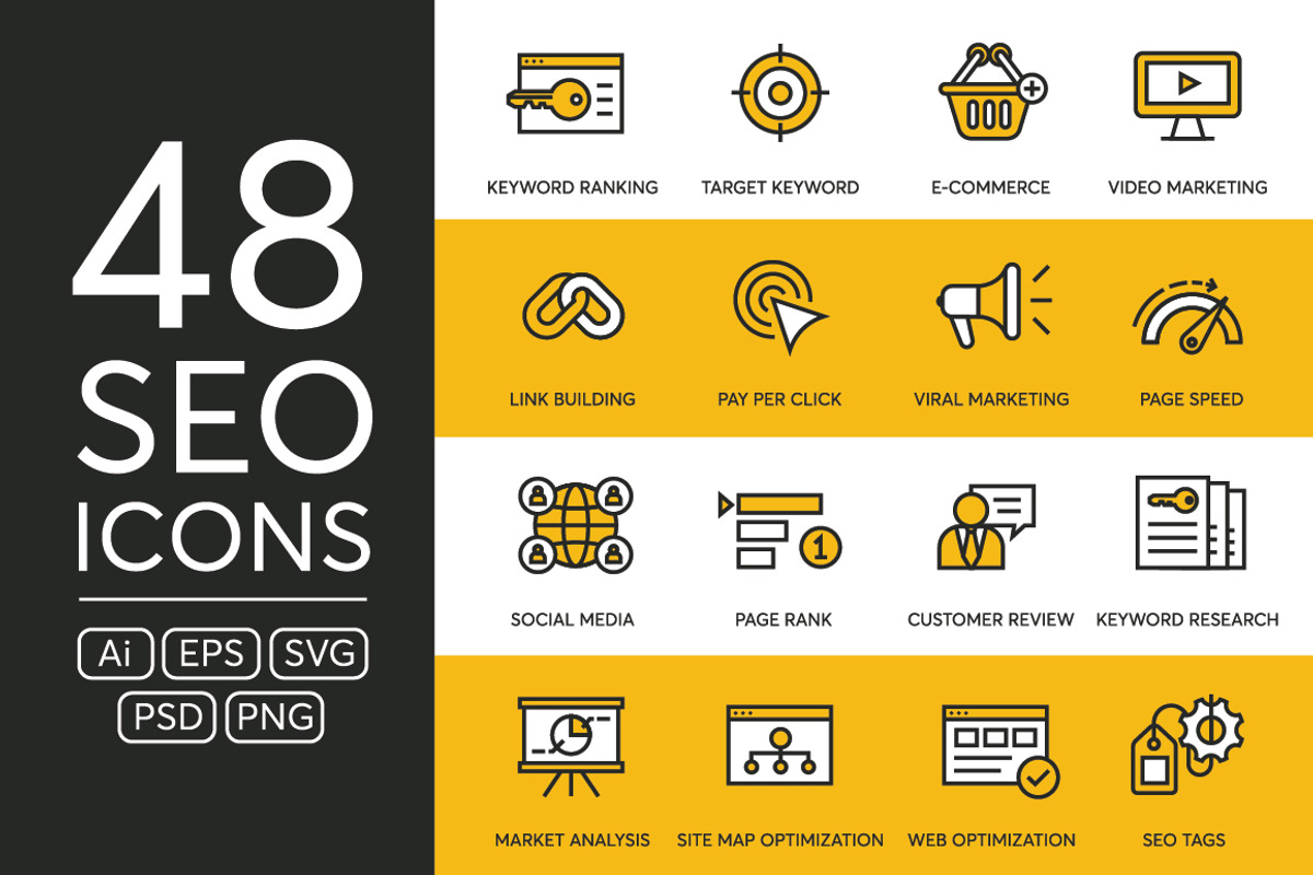 48 SEO Icons, an Outline Icon by kucingklawu (Photo 1 of 7)