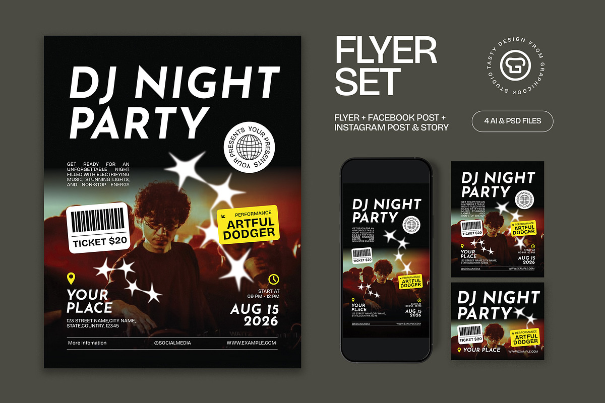 DJ Night Party Flyer, a Flyer Template by graphicook (Photo 1 of 3)