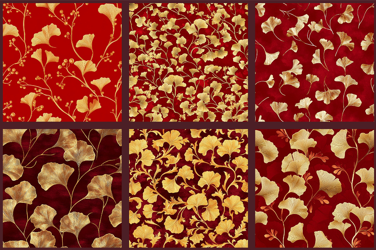 Red and Gold Ginkgo Digital Paper, a Pattern Graphic by designcity5 (Photo 4 of 5)