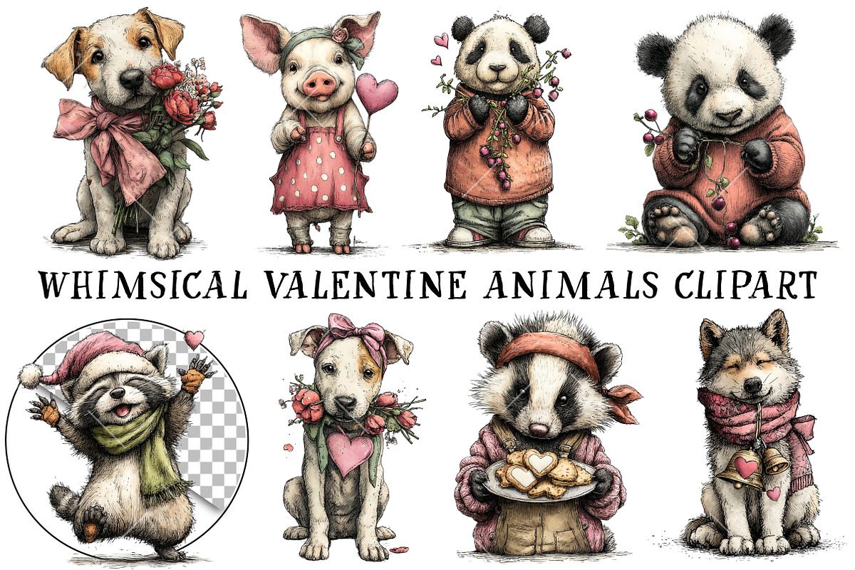 Whimsical Valentine Animals Clipart, an Illustration by OK Design (Photo 2 of 6)