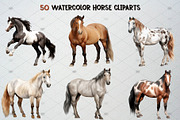 Watercolor Horse Clipart Set, 50 PNG, an Animal Illustration by CropUp Creative (Thumbnail 2 of 5)