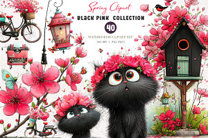 Black Pink Spring Clipart, an Illustration by CreationArt