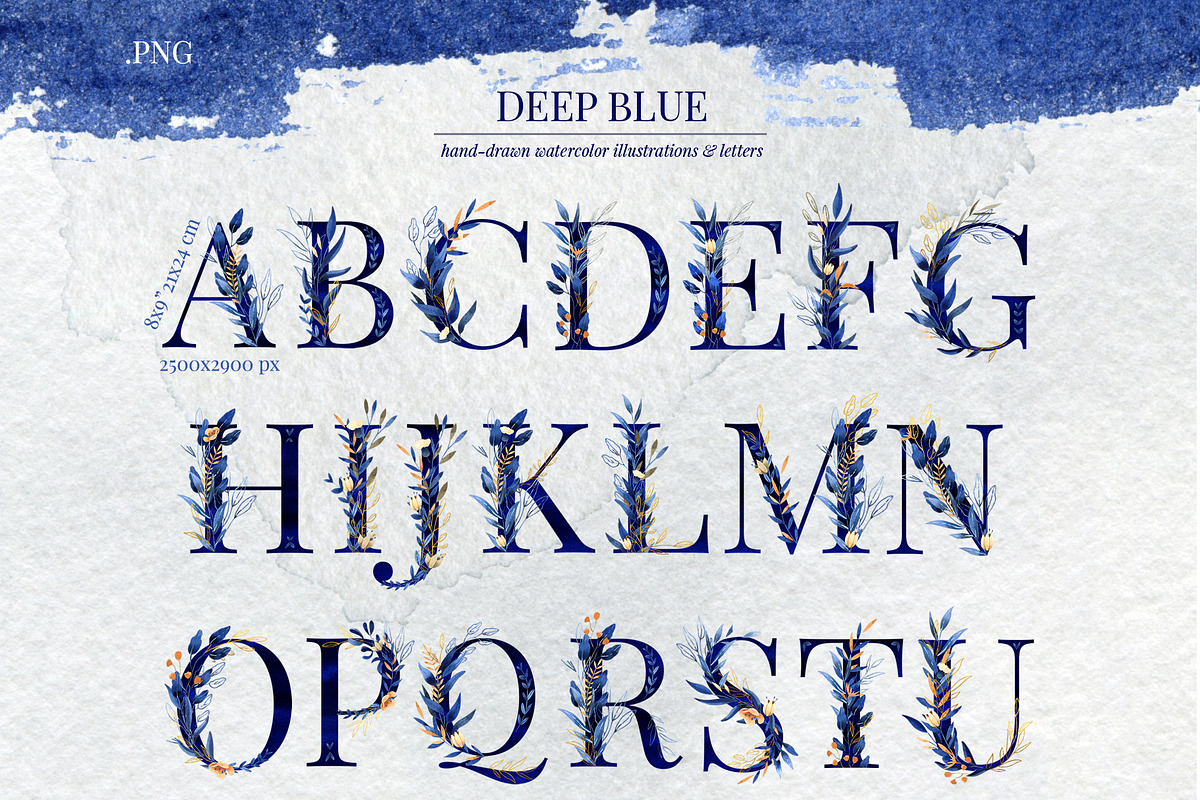 Deep Blue Alphabet Watercolor Set, a Work Illustration by Julia M. Watercolor (Photo 2 of 17)