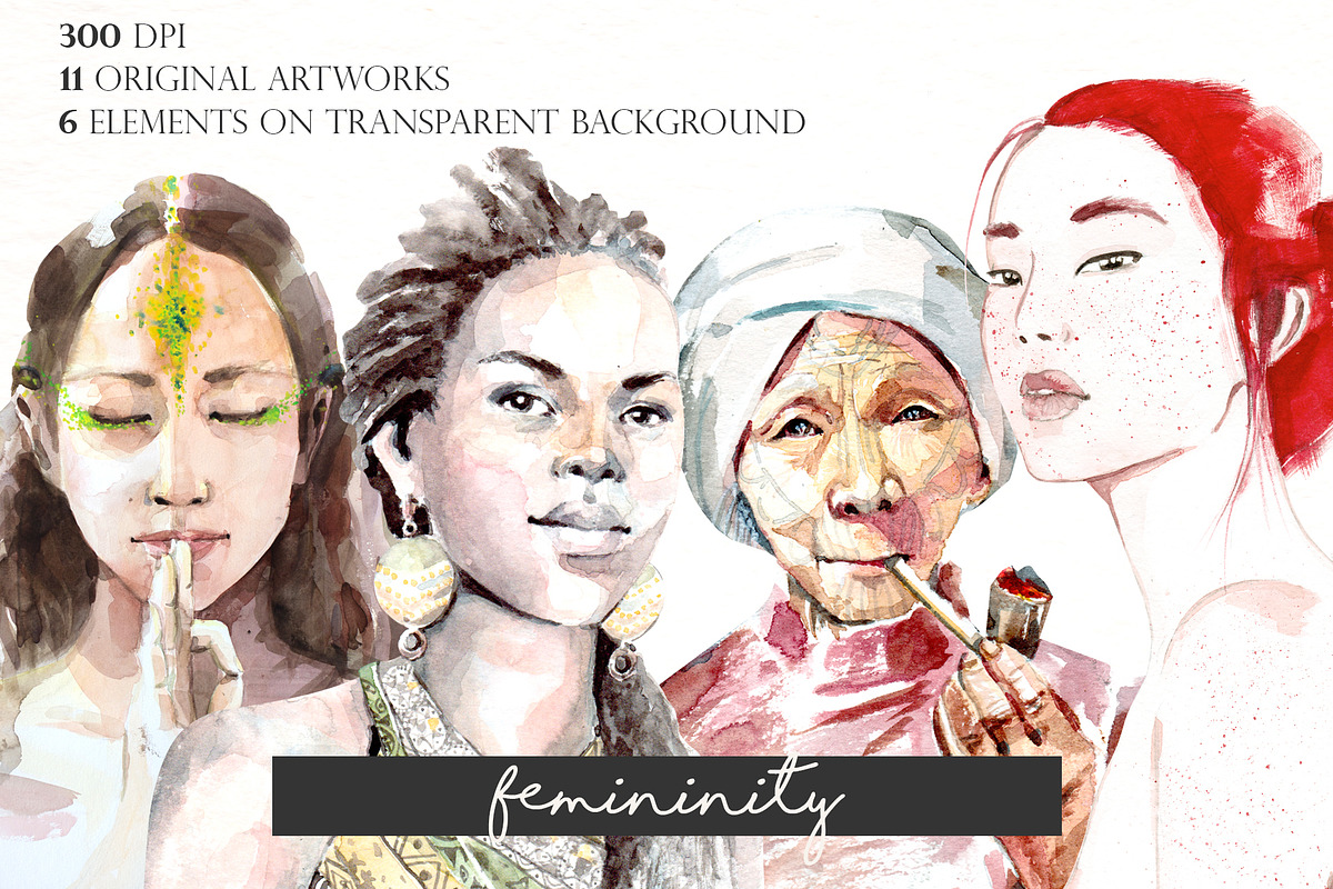 Watercolor Women' Portraits, a Decorative Illustration by Flo Sacred Art (Photo 1 of 7)