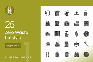 25 Zero Waste Lifestyle Glyph Icons, an Icon by IconBunny