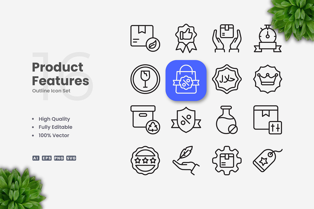 Product Features Outline Icons, an Outline Icon by Upnowgraphic