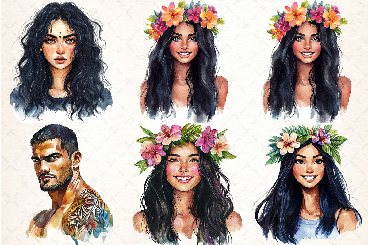 Ethnic Portrait PNG Set, an Illustration by DreamCafeArt (Photo 2 of 7)