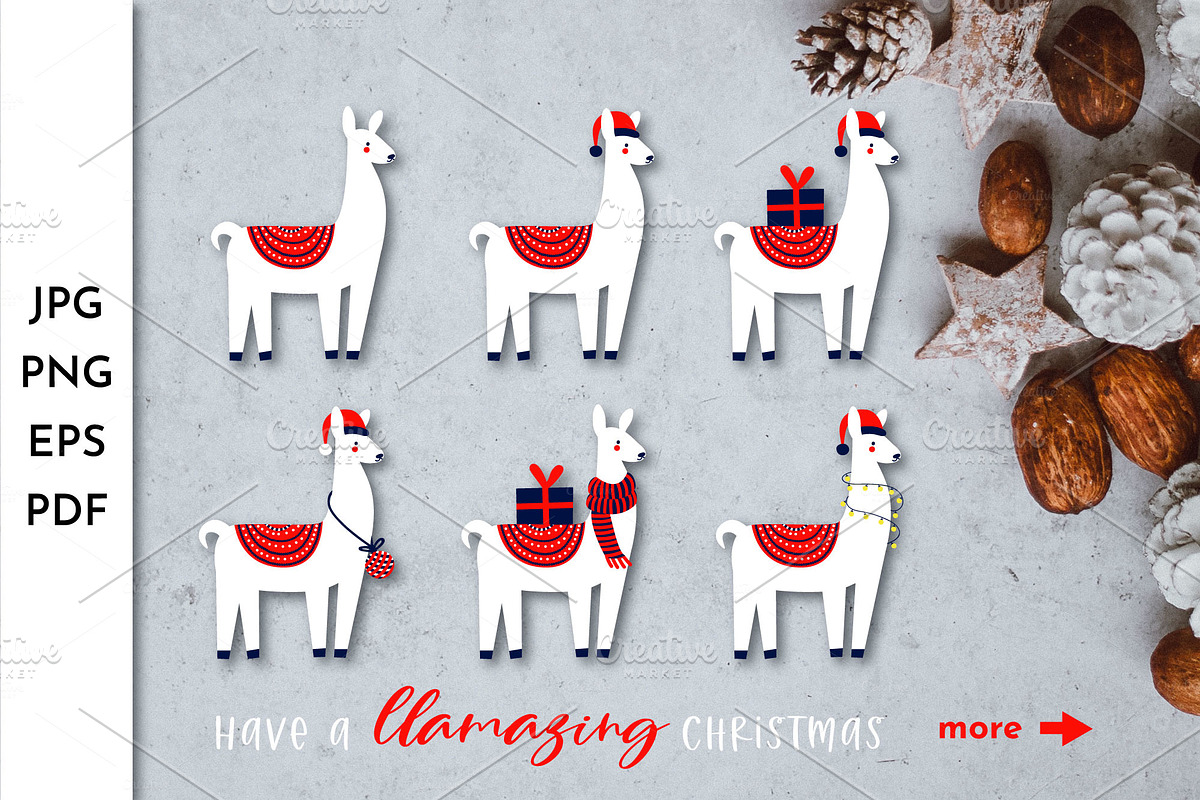 Llama Clipart. Christmas Llama, an Object Graphic by AvaAva (Photo 1 of 4)