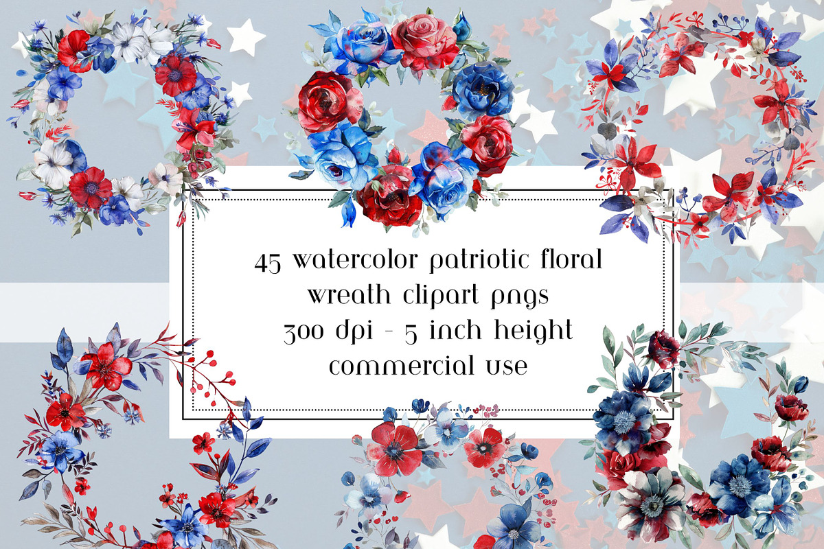 Patriotic Watercolor Floral Wreaths, an Object Graphic by AllTheKewtClipart (Photo 1 of 5)