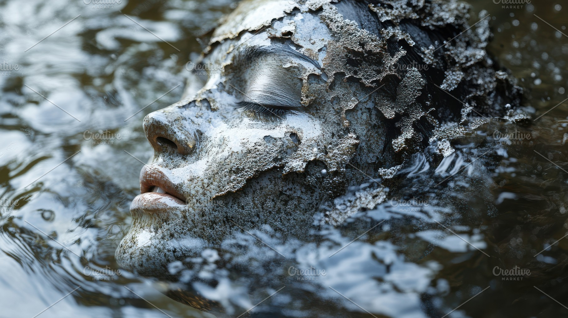Submerged serenity: a face emerges f, a Background Photo by Pixeness Studio