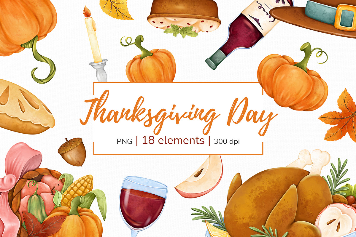 Thanksgiving day Clipart PNG Set, a Food Illustration by Mespilia (Photo 1 of 5)