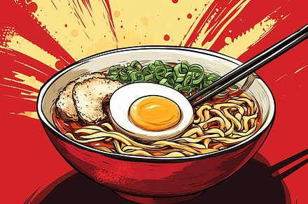 Vintage art ramen soup with egg, a Food & Drink Photo by MistyDay