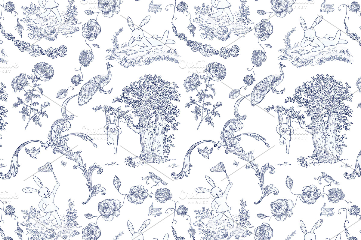 Toile de jouy - Bunnies on picnic, a Pattern Graphic by YvY (Photo 1 of 3)
