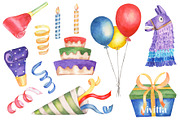 Birthday Party watercolor clipart, a Decorative Illustration by Vivitta (Thumbnail 3 of 5)