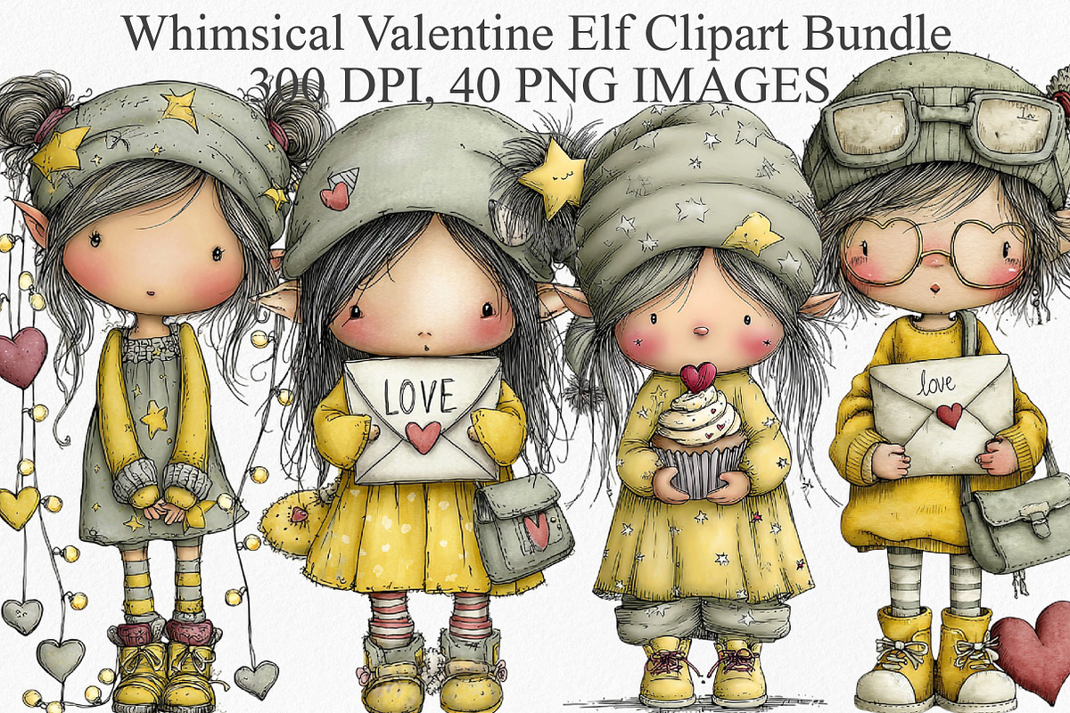 Whimsical Valentine Elf Clipart, an Illustration by Canvas Craft (Photo 1 of 6)