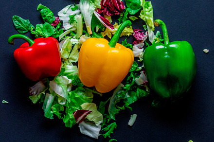 Cabbage with sweet pepper on dark background, a Food & Drink Photo by Masson Simon