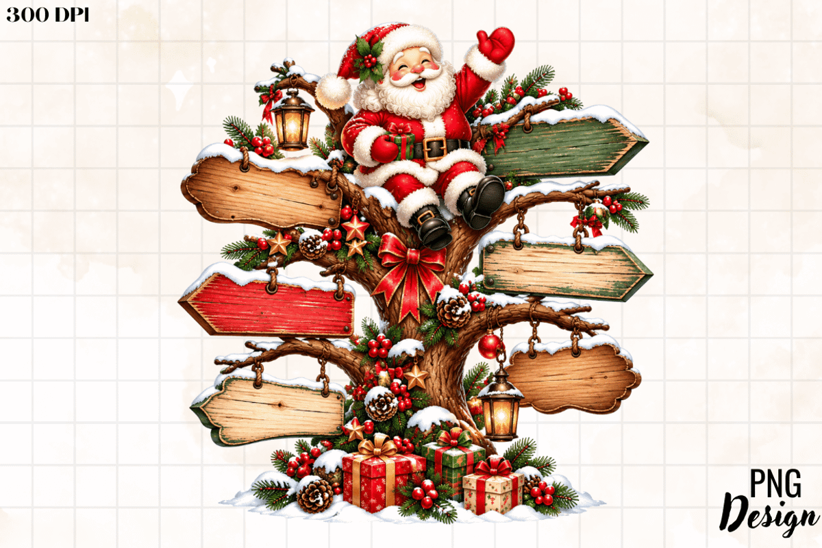 Santa Wooden Direction Tree PNG, an Object Graphic by Cut File (Photo 1 of 3)
