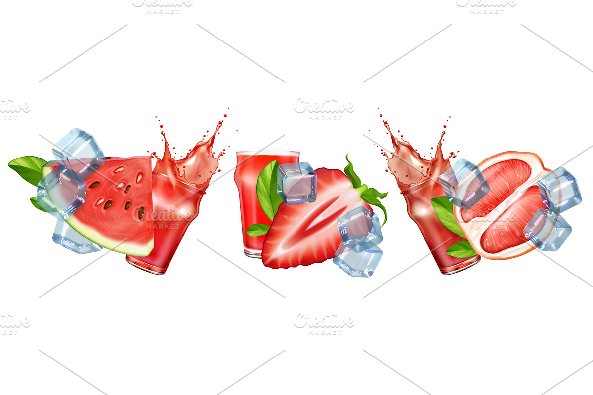 Fresh fruit slices with ice cubes, a Food Illustration by art PVP - market