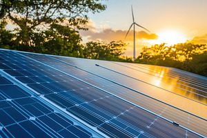 Solar panels and wind turbines, a Photo by Pavel_design