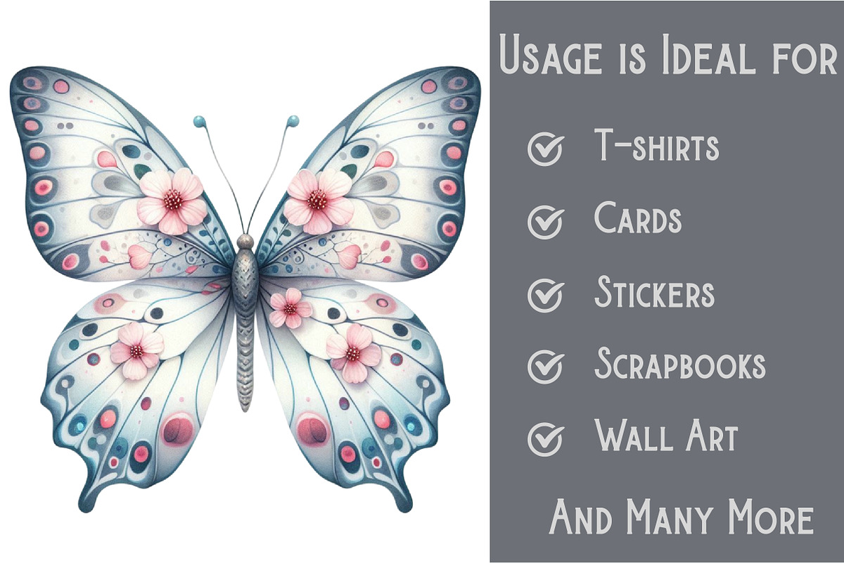 Watercolor Floral Butterfly Clipart, an Illustration by Pixels.Craft (Photo 3 of 6)