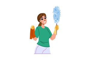 Cleaning lady holding duster and rag, a Person Illustration by pikepicture