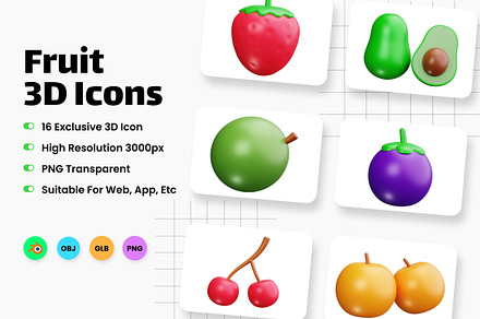 Fruit 3D Icons, a Food & Drink 3D Model by HacaStudio