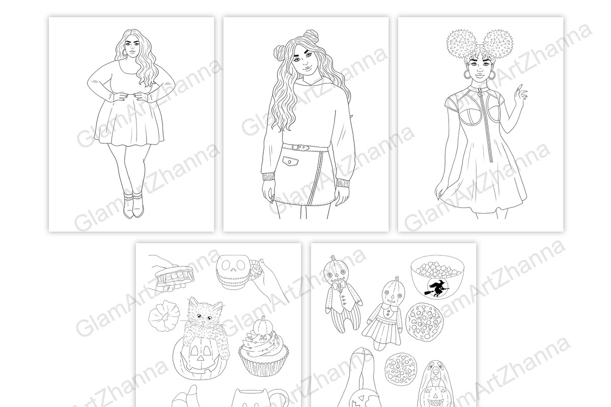 Coloring Book Halloween, a Person Illustration by GlamArtZhanna (Photo 3 of 6)