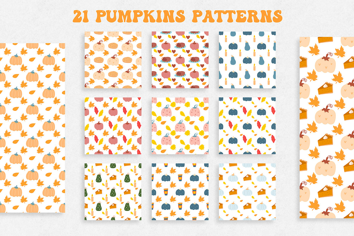 Cute pumpkins vector patterns autumn, a Pattern Graphic by Let's Art (Photo 4 of 5)