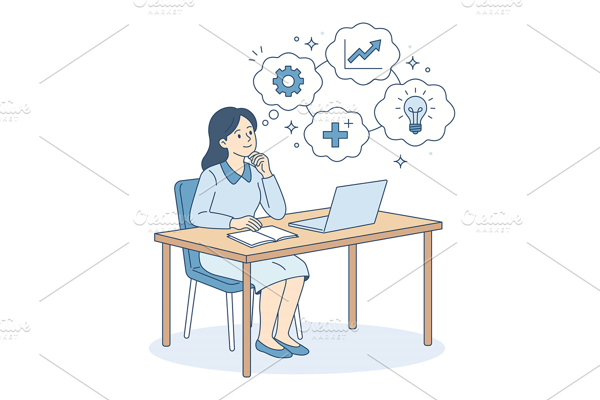 Female entrepreneur brainstorming, a Person Illustration by Artsaba Family